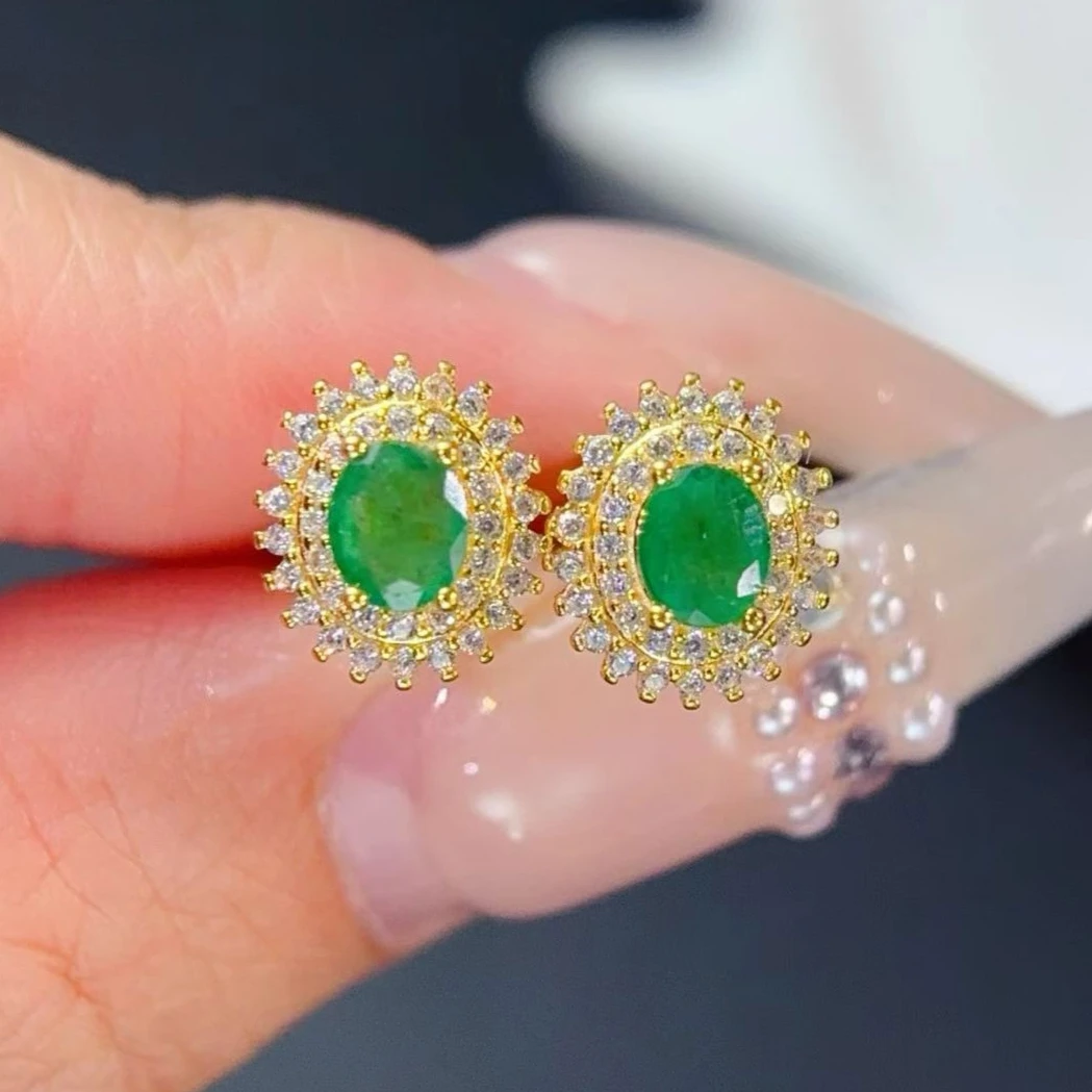 

Elegant Emerald Stud Earrings 4mm*5mm Natural Emerald Earrings with Certificate 925 Silver Gemstone Jewelry