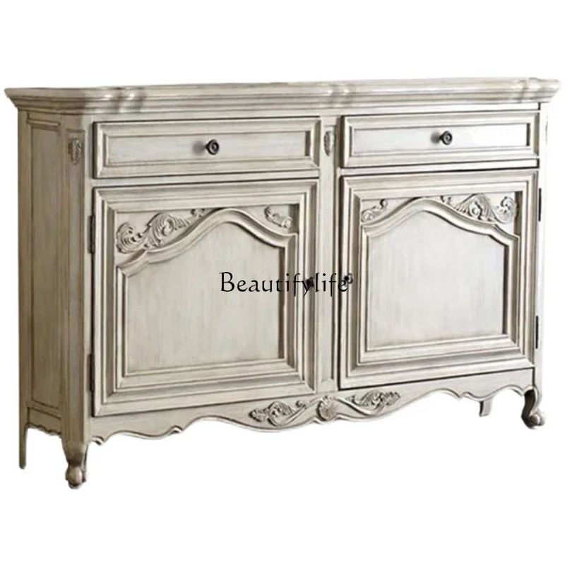 

American retro complete light luxury oak dining side cabinet household home design carved side cabinet