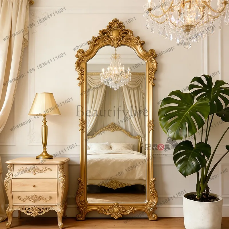 LS French carved full-body mirror retro luxury villa home living room floor-to-ceiling European-style large mirror