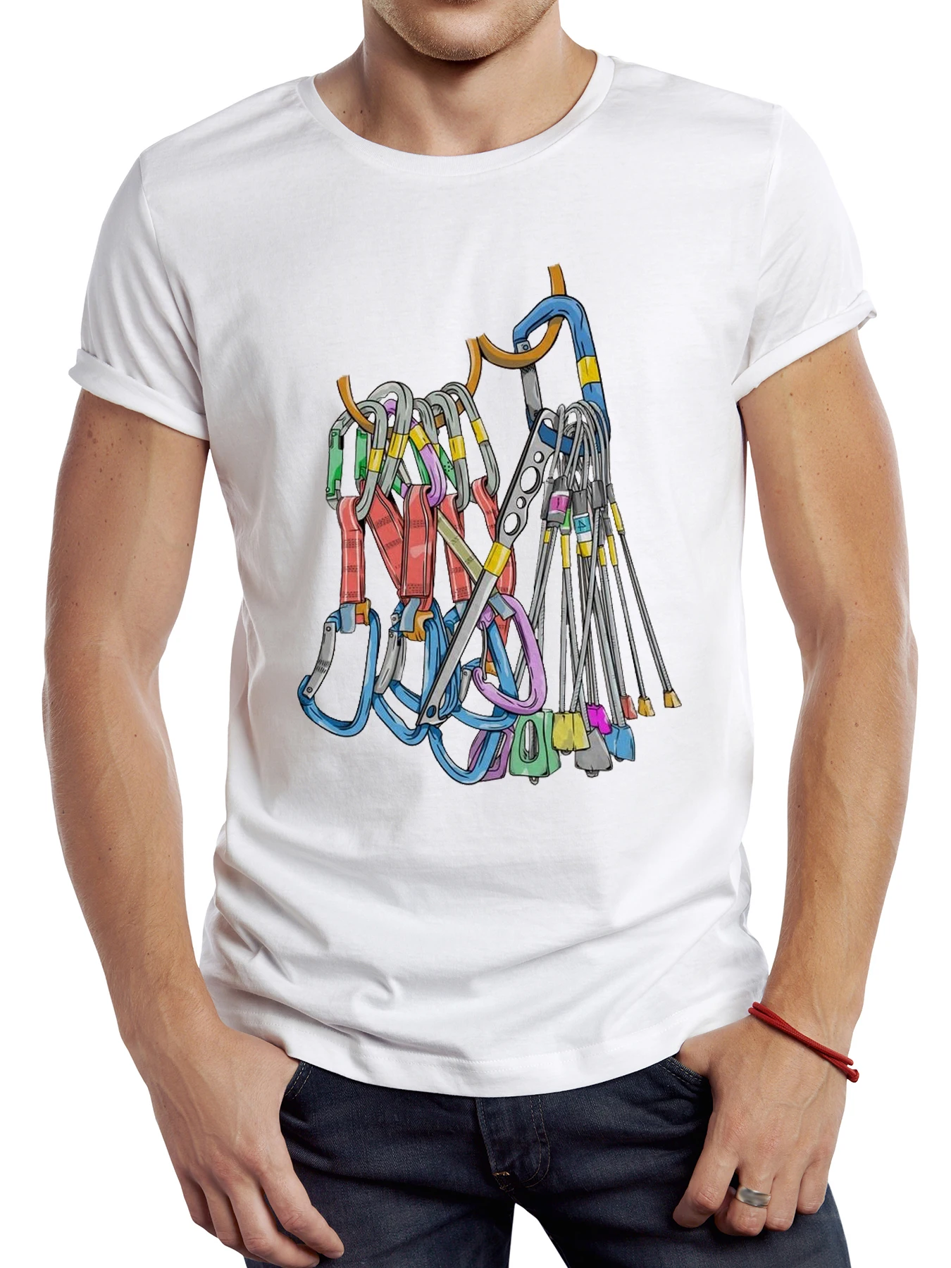 TEEHUB-Camiseta con estampado de escalada para hombre, camisa de manga corta con estampado de rocas de mosquetón, Harajuku