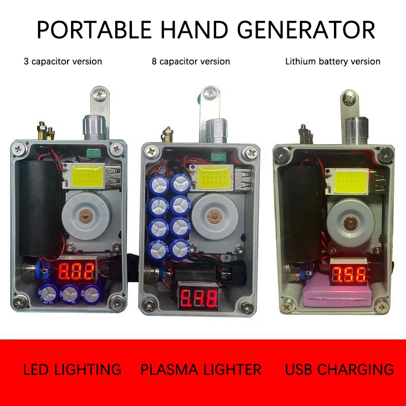 Portable Handheld Generator with LED Lighting Plasma Lighter Ignition USB Charging Hand Cranking 2 Minutes Ignite 40-50 Time