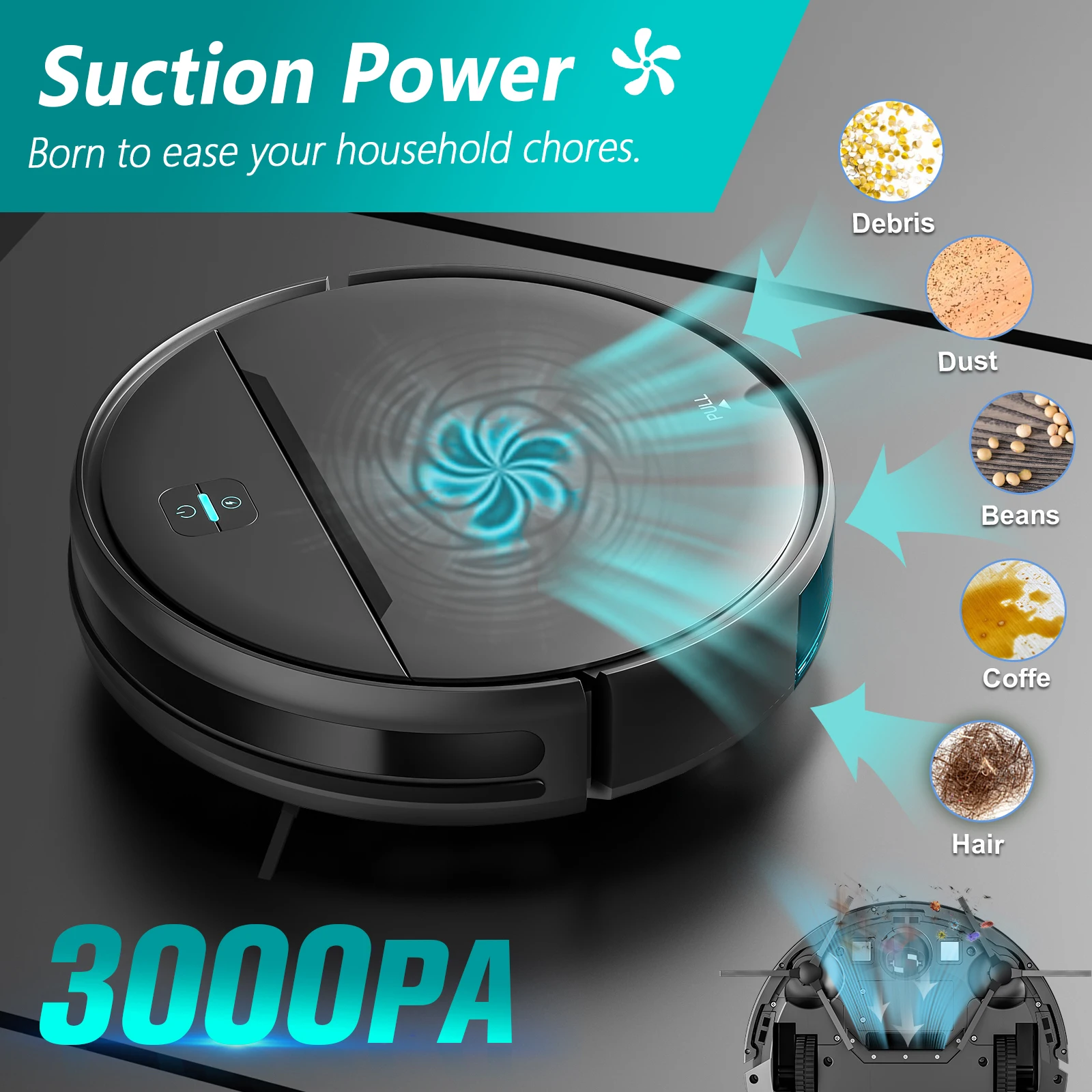 RAYFURN BR151 Robot Vacuum Cleaner, 6000Pa Suction, APP/Remote Control, Customizable Cleaning, Self Charging