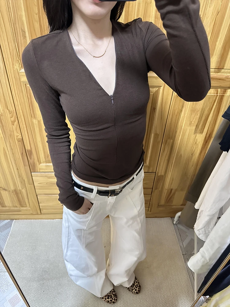 الأمريكية Sle الساخن فتاة سستة طويلة Sve V-Ne تي شيرت المرأة سليم صالح ملابس داخلية التخسيس قاعدة irt الرجعية Sle تخفيف