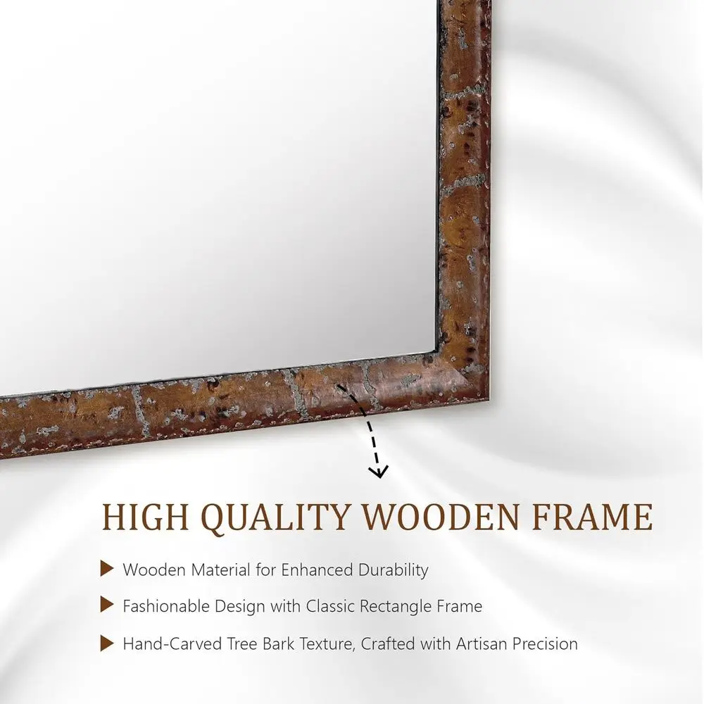 مرآة مستطيلة بإطار خشبي بني ريفي مقاس 20 × 30 بوصة لتزيين الحمام وديكور المنزل #6