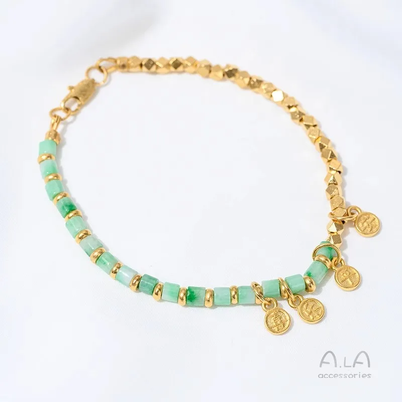 Jadeite Floating Flower Jade Bucket Beads Small Tube Beads Separated Beads DIY Handmade Beaded Bracelets Jewelry Accessories