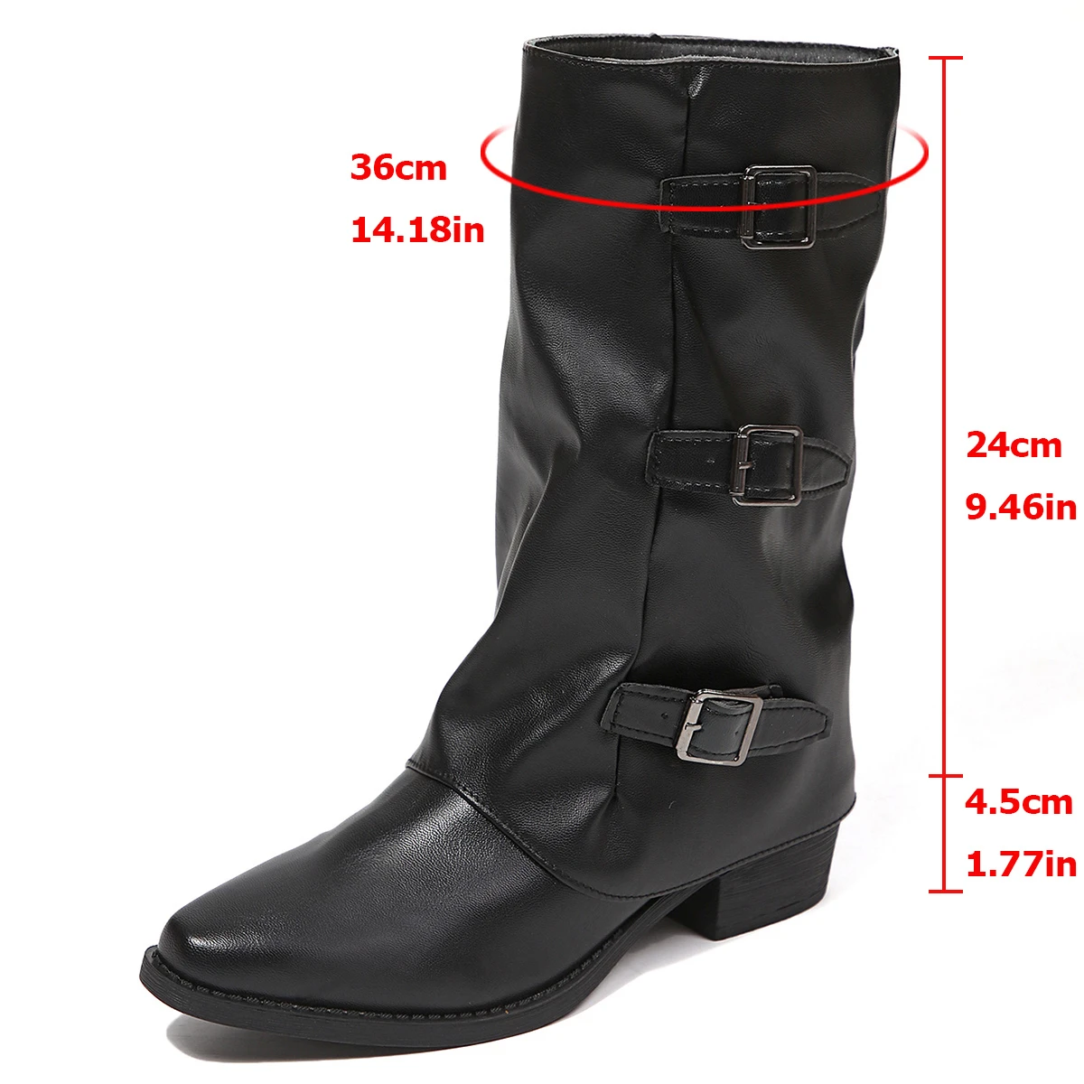 Damenstiefel Kniehoch Plateau Blockabsatz Trend Punk Gothic New Rock Leder Mode Damenschuhe Motorrad-Schuhe – Detail 1