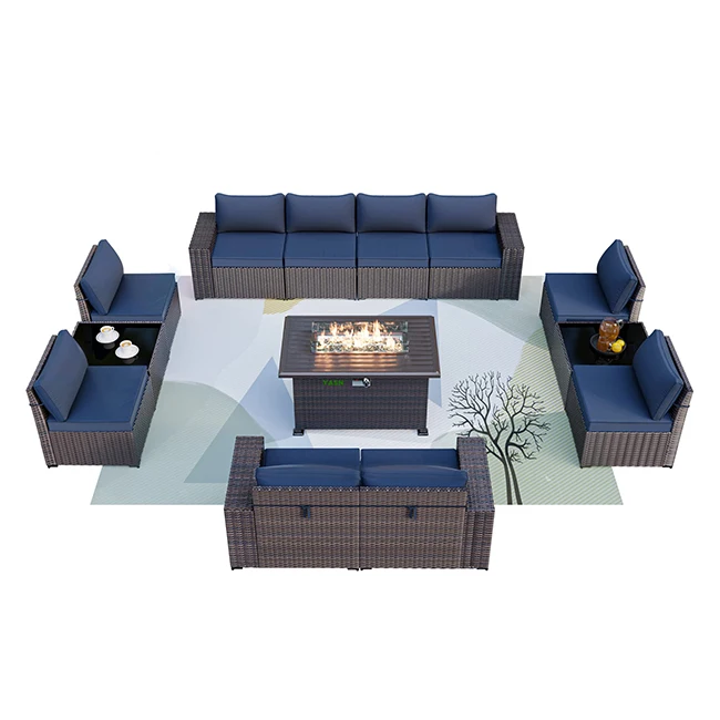 

Custom HYTZ159 13 Pieces Backyard Furniture Set Patio Fire Pit Garden Outdoor Sofas Set Rattan Backyard Furniture With Firepit