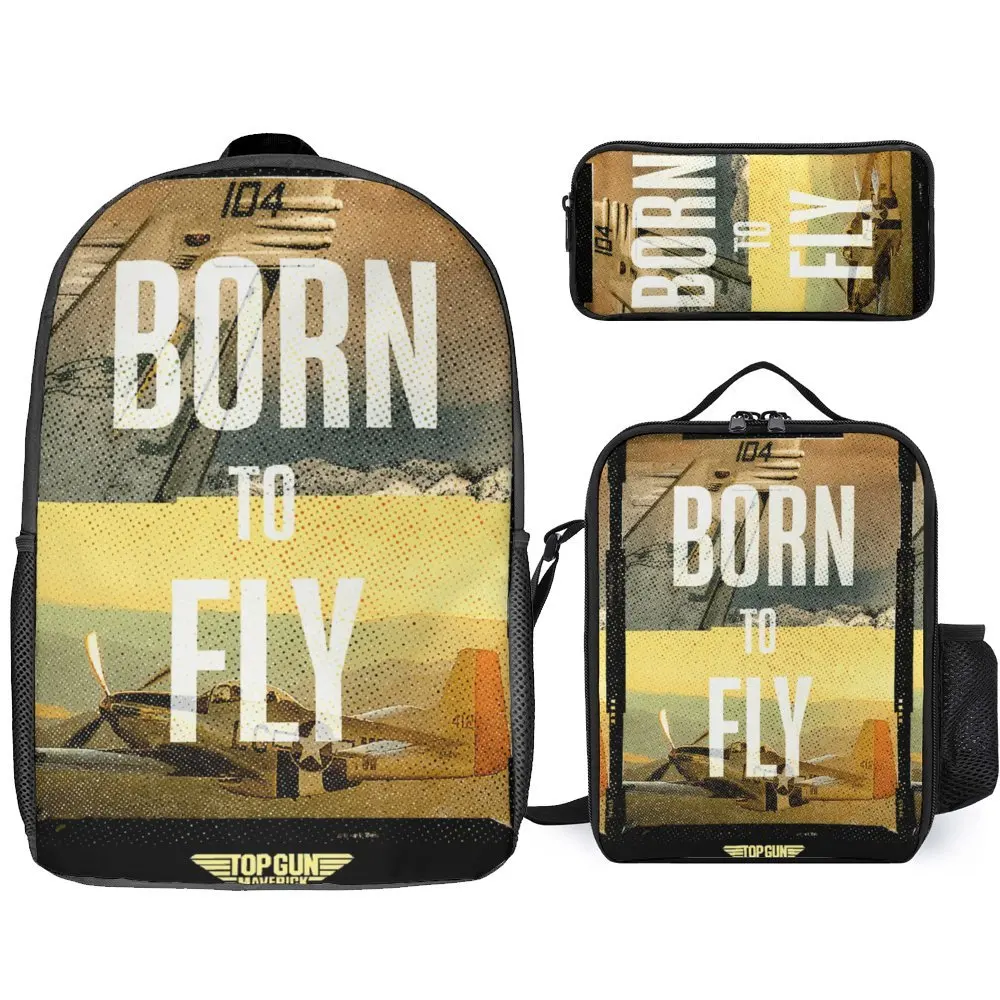 

Top Gun Maverick Born To Fly P 51 Mustang 3 in 1 Set 17 Inch Backpack Lunch Bag Pen Bag Firm Infantry Pack Cosy Travel Unique