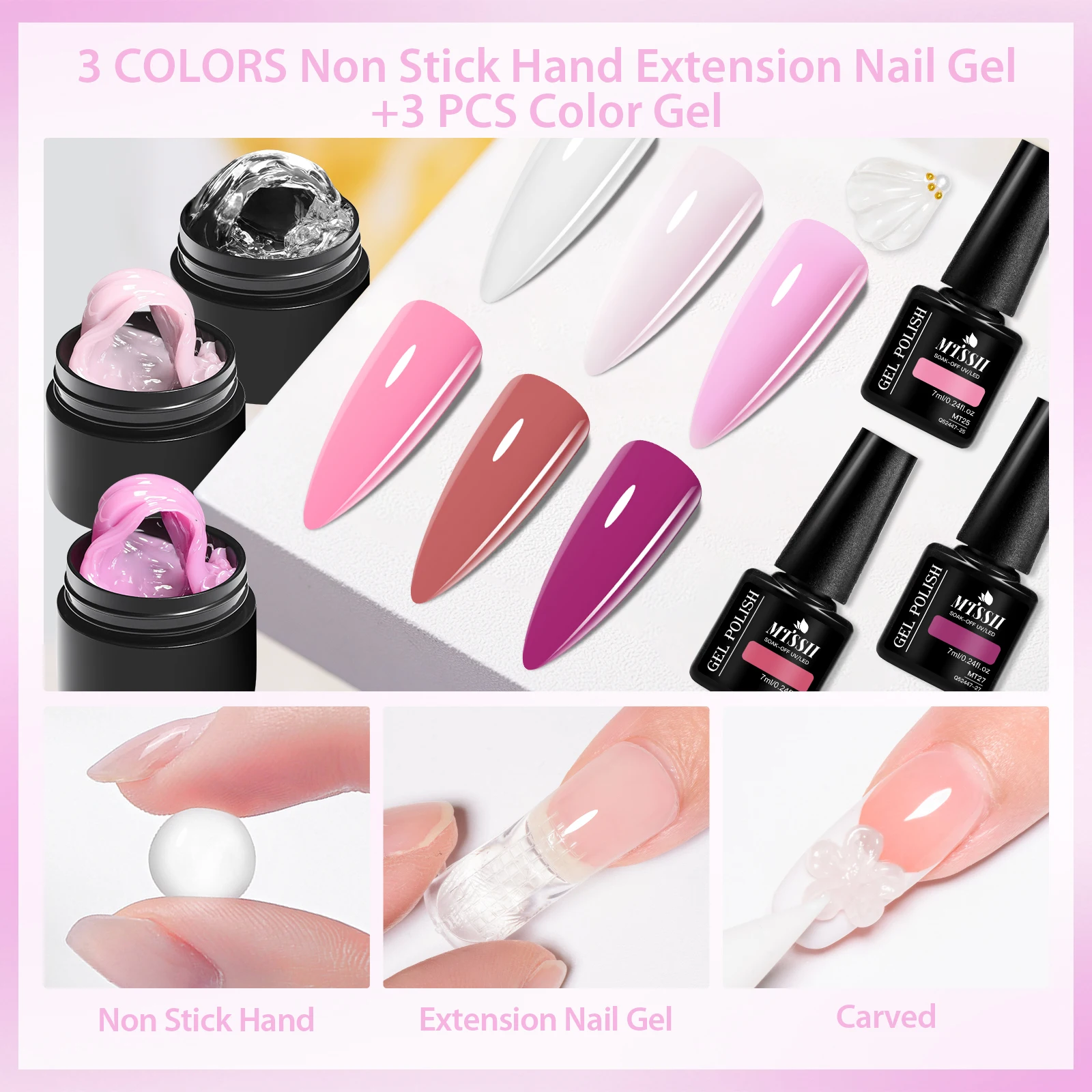 10pcs Non Stick Hand Extension Gel Nail Polish Set 3D Shaping Sculpting Carving Nail Art Solid Hard Gel Varnish for Fake Nails
