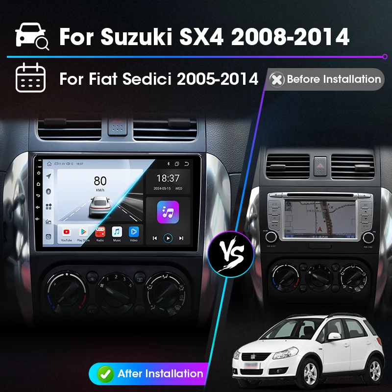 راديو السيارة لسوزوكي SX4 2006-2013 وشركة فيات سيديسي 2005-2014 مشغل وسائط متعددة Carplay أندرويد الملاحة التلقائية 2 Din صوت ستيريو