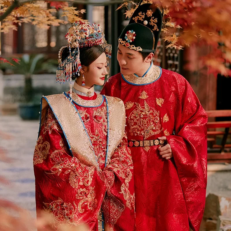 

Yourqipao Chinese Ancient Hanfu Wedding Dresses 2023 New Couple Suit Fengguan Xiapei Sets Wedding Clothes Xiuhe Bridal Gowns