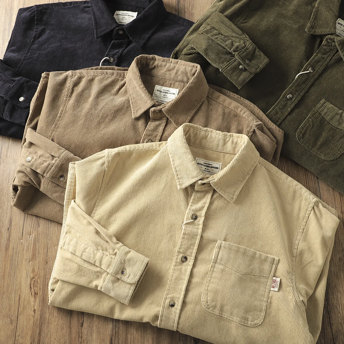 

Japanese Sle Heavyweight 300 Autumn Winter High amage Corduroy Pure Cotton Waed Casual Thi Long Sve irt Jaet T...