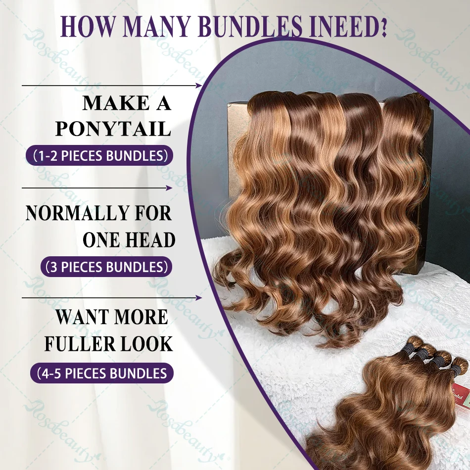 女性のためのブラジルの自然なヘアエクステンション,ボディウェーブ,ハニーブロンド,ハイライト,織り,4バンドル,27バンドル,100% 人毛,2バンドル,4バンドル