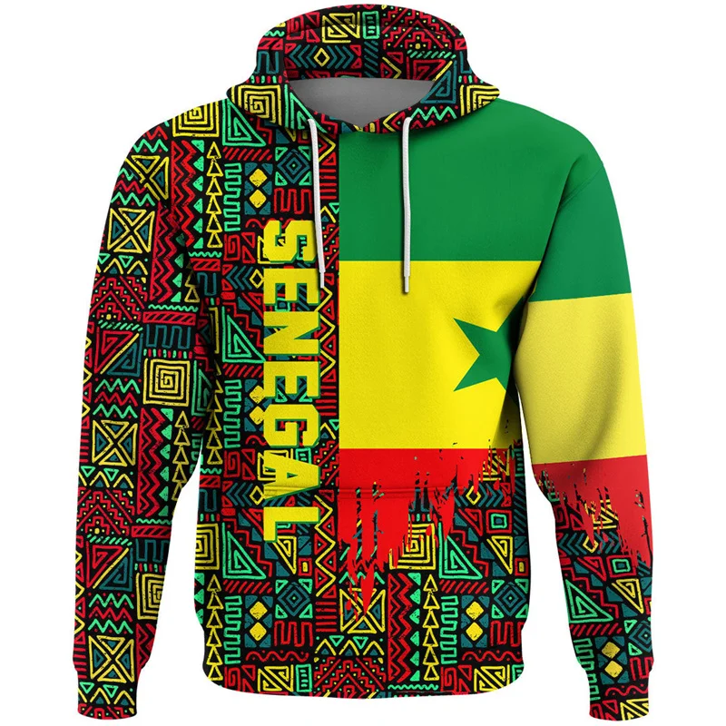 Sudadera con capucha con estampado 3D de bandera de Senegal para hombre, Jersey informal de manga larga con emblema nacional, ropa de calle holgada