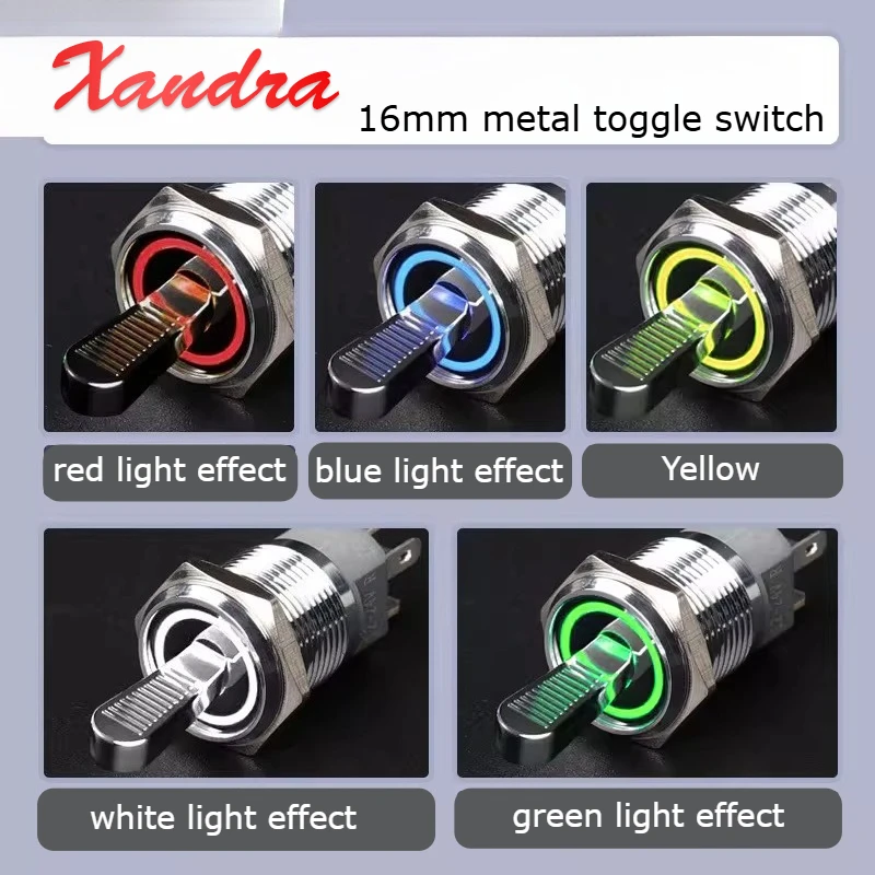 16mm Handle Metal Button Switch with Light 15A High Current Anti-static 2/3 Gear with Light Self-locking Rocker Toggle Switch