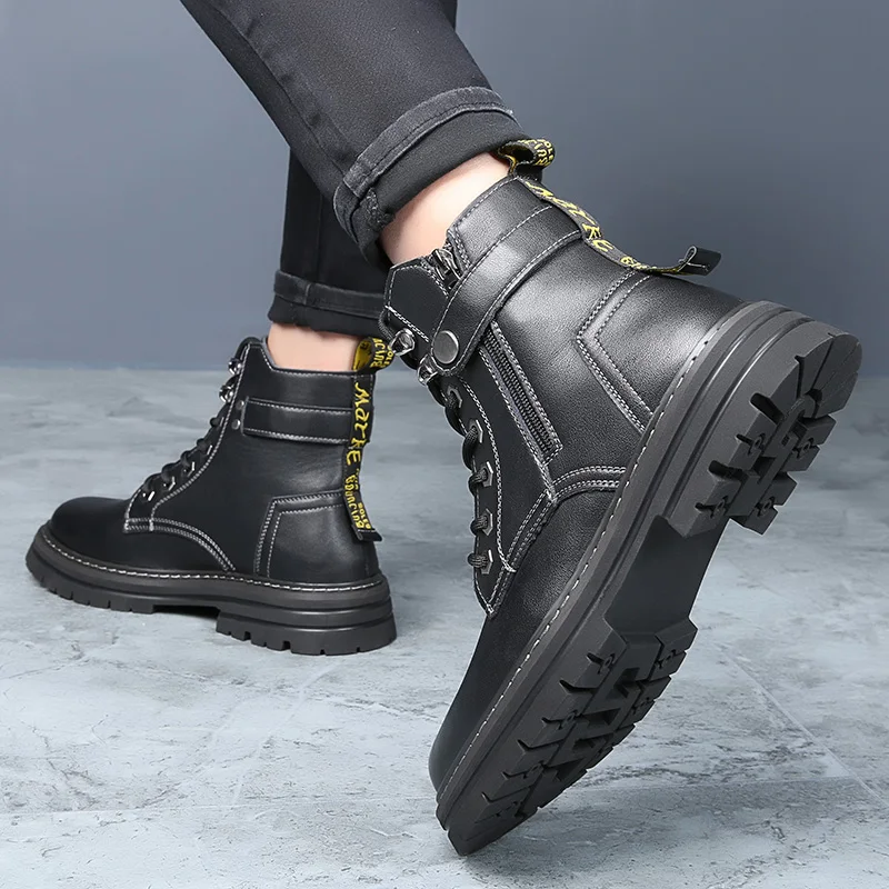 Boots Men Chelsea Ankle Army Elevator Shoes High Increase Insole 6cm Height Man Cow Leather