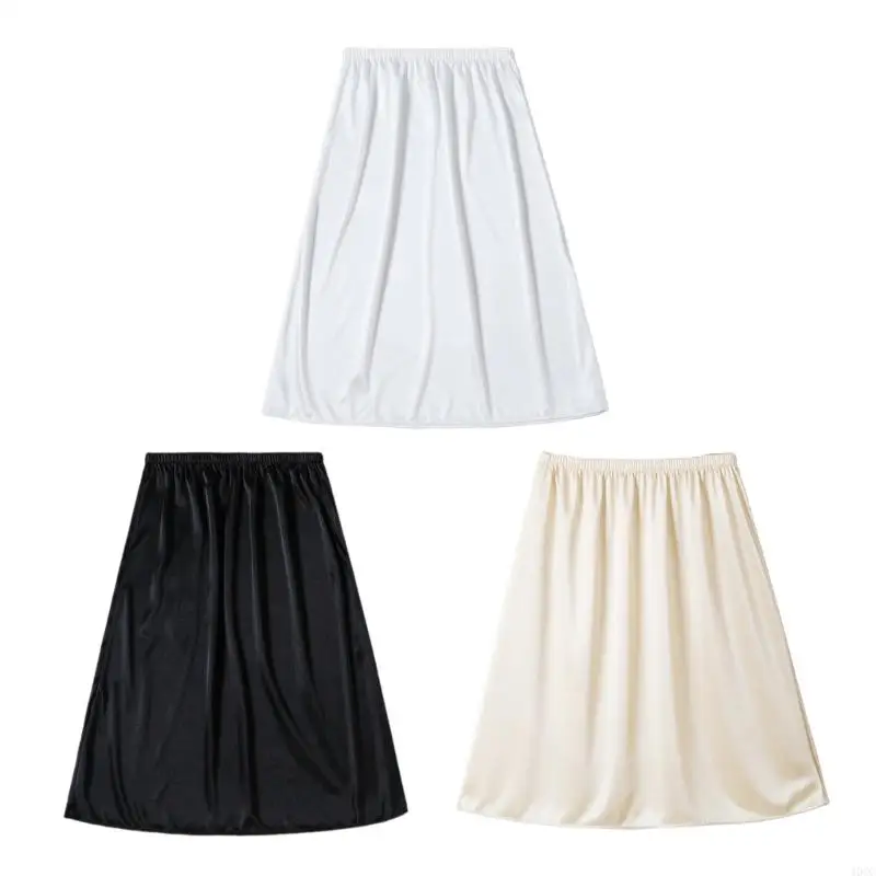 40GC Women Half Slip Solid Underskirt Elastic Waist Imitated Silk Basic Petticoat