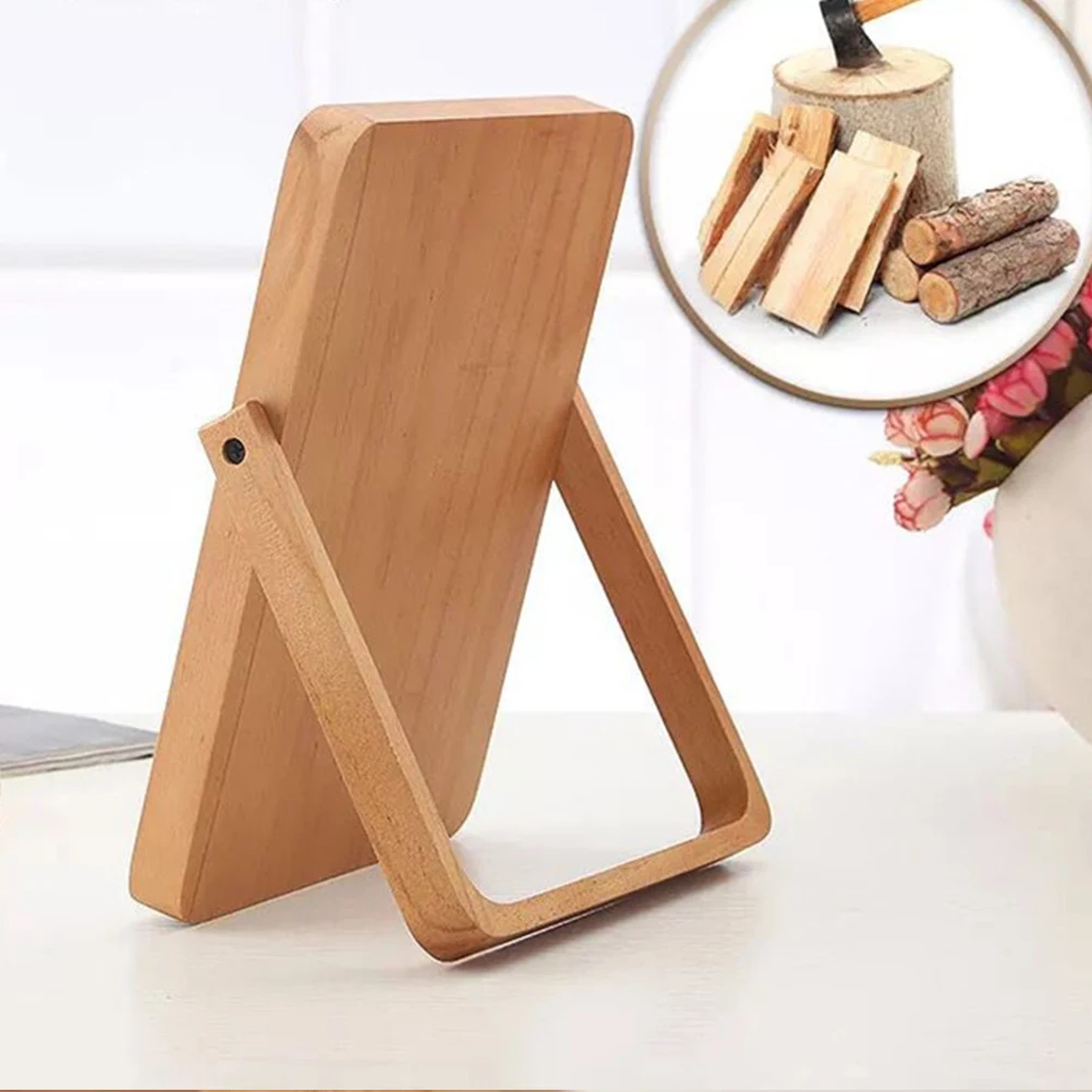 

Foldable Wooden Makeup Square Lighted Glass Clear Reflection Touch-Up Mirror For Travel Daily Use Durable Non-Deforming