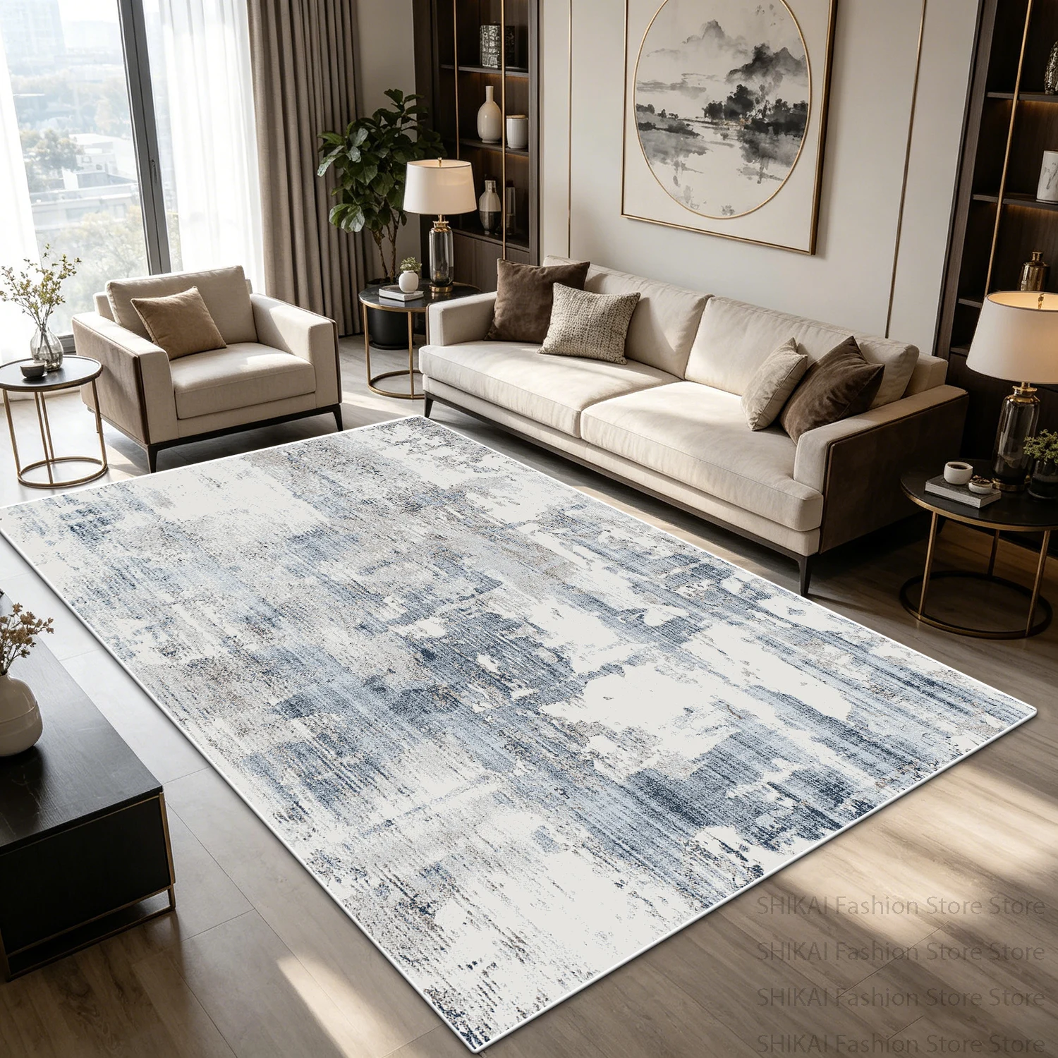 Modern Abstract Style Ink Wash Living Room Short Velvet Antiskid Dining Room Rug Washable Foldable Large Size Coffee Tables Mat