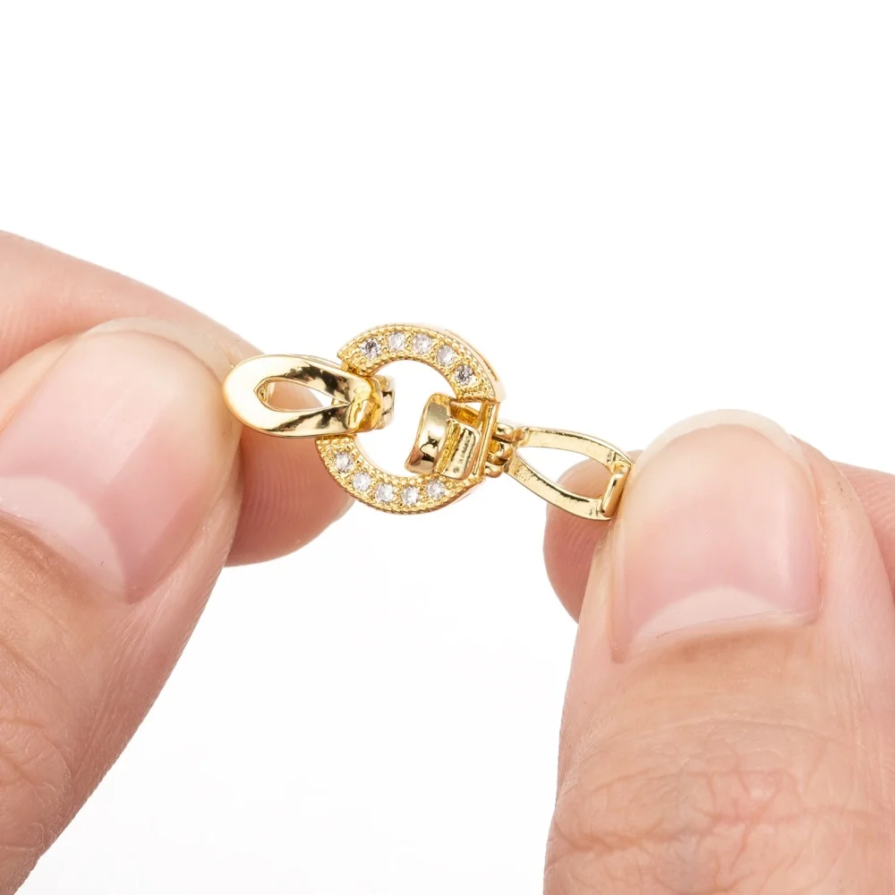 5Set 25.5mm Real 18K Golde Plated Brass Micro Pave Cubic Zirconia Fold Over Clasps Oval Shaped Long-Lasting Golden Plated Clasps