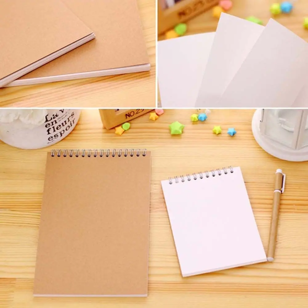 Students Kids Pencil Drawing School Supplies Spiral Coil Kraft Paper Cover Notebook Sketchbook Notepad Inner Blank