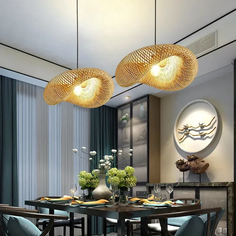

Led Pendant Lamp Ceiling Chandelier Bamboo Weaving Lights for Living Room Dining Handmade Modern Art Rattan Lampshade Restaurant