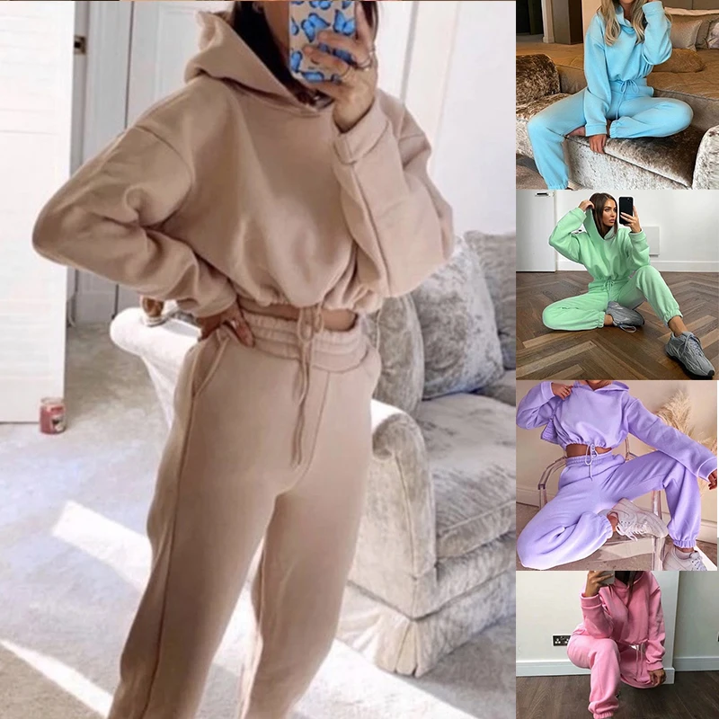 Autumn Winter Super Cute Tracksuit Women Suit Fleece Hoodies Casual Sports Set Long Sleeved Sweater Trousers Sportswear