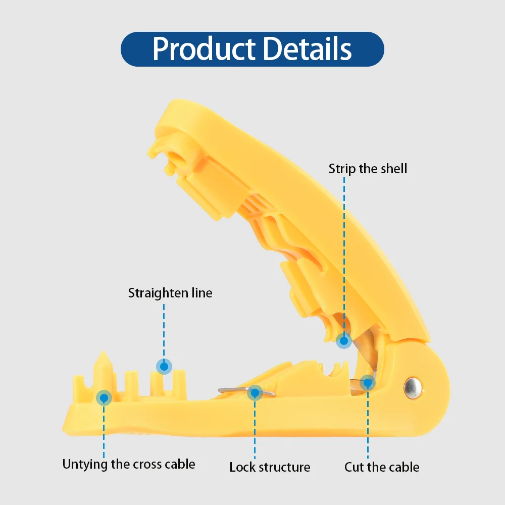 4 in 1 RJ45 Network Cable Tool, Wire Stripping Cutting Combing Straightening for Cat5e Cat6 Ethernet Cables