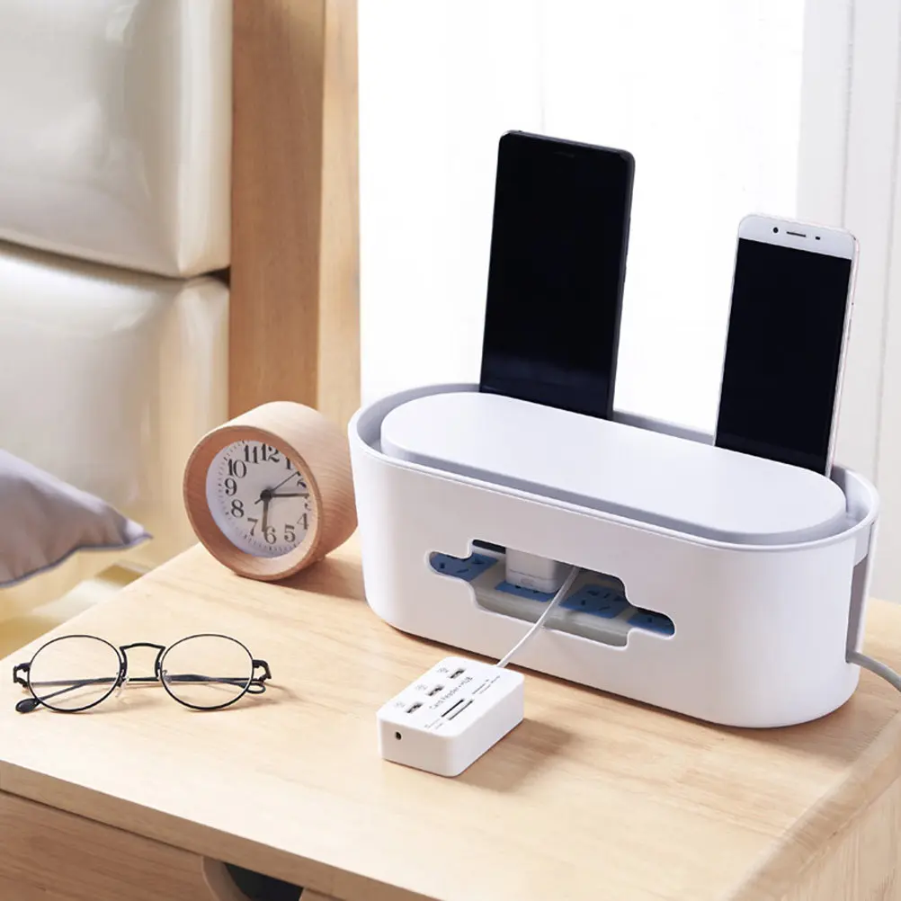 Cable Storage Box Multifunctional Power Strip Organizer Plastic Case with Lid Large Cord Hider Wire Container for Home Office view 6