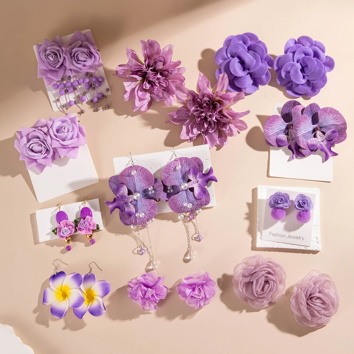 Docona Bohemia for Women Stud Earrings Purple Colour Cloth Rose Flower Earrings Fashion Exquisite Party Jewelry Accessories