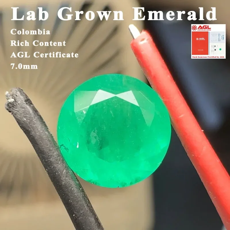 

Lab Grown Emerald Colombia Stones Round Rich Content Natural Colour Advanced Jewelry Making Materials Selectable AGL Certificate
