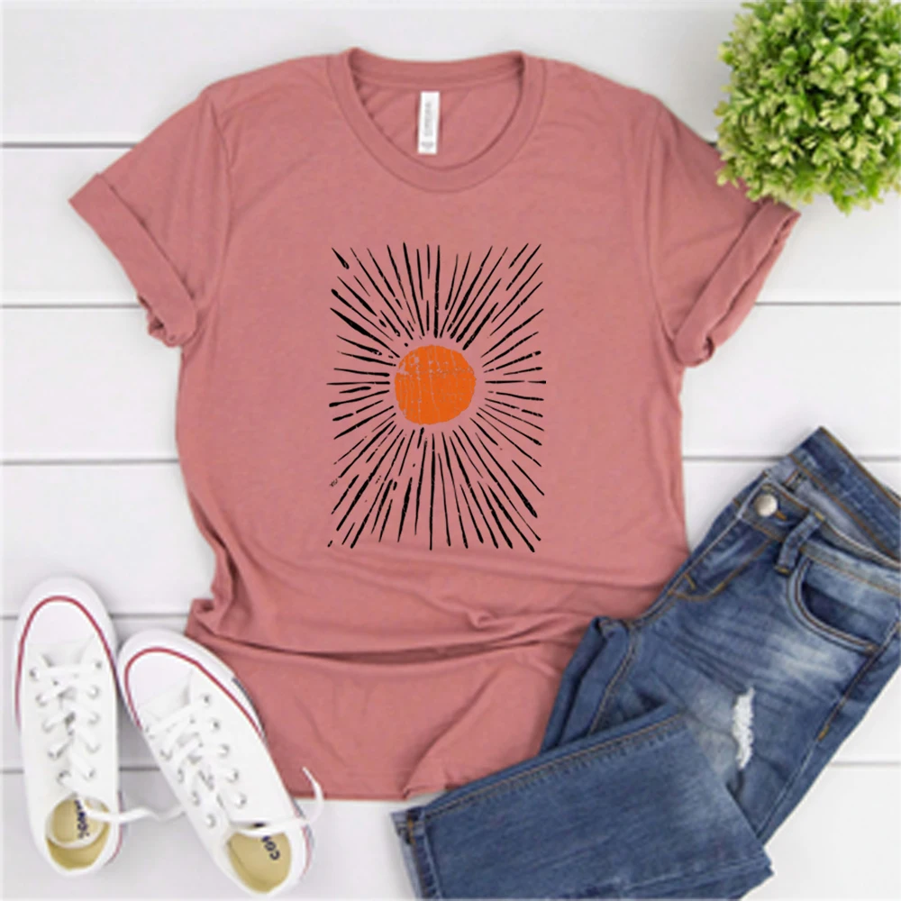 Sunburst Vintage Comfort Kleuren T-Shirt Kledingstuk Geverfd Met Korte Mouwen Shirt Retro Boho Shirts Unisex Lente Kleding