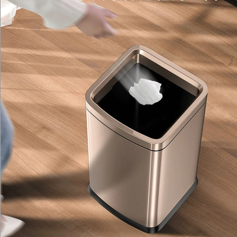 

Stainless Steel Trash Can Large Capacity Kitchen Trash Bins Creative Square Toilet Garbage Bin Household Cleaning Accessories