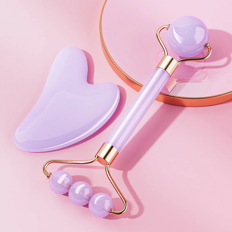 Gua Sha Roller pijat Anti Penuaan, Set alat pijat wajah Anti Penuaan, Resin perawatan kecantikan kulit wajah