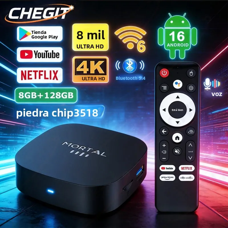 Nuevo TV Box Android 16.0 8K HD 2026, RK3518 Quad Core, 8GB RAM, 128GB ROM, Wifi6 Dual, para Netflix y YouTube