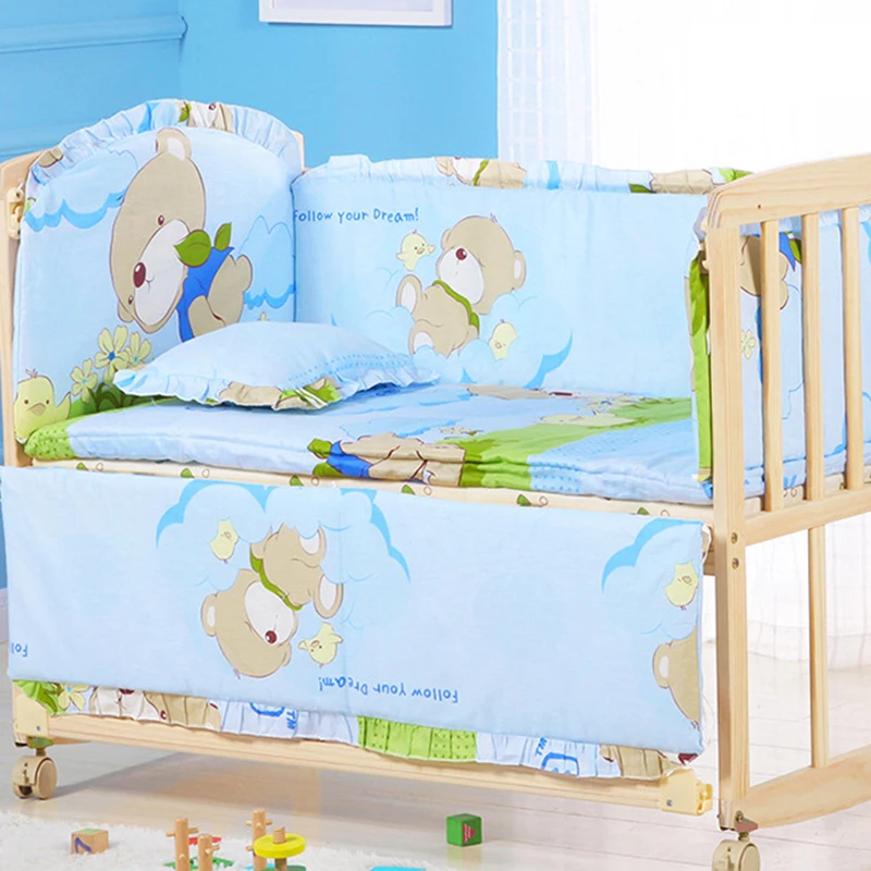 5 pçs/set macio bebê amortecedor conjunto de cama dos desenhos animados algodão travesseiro almofada pára-choques para infantil bebe berço protetor