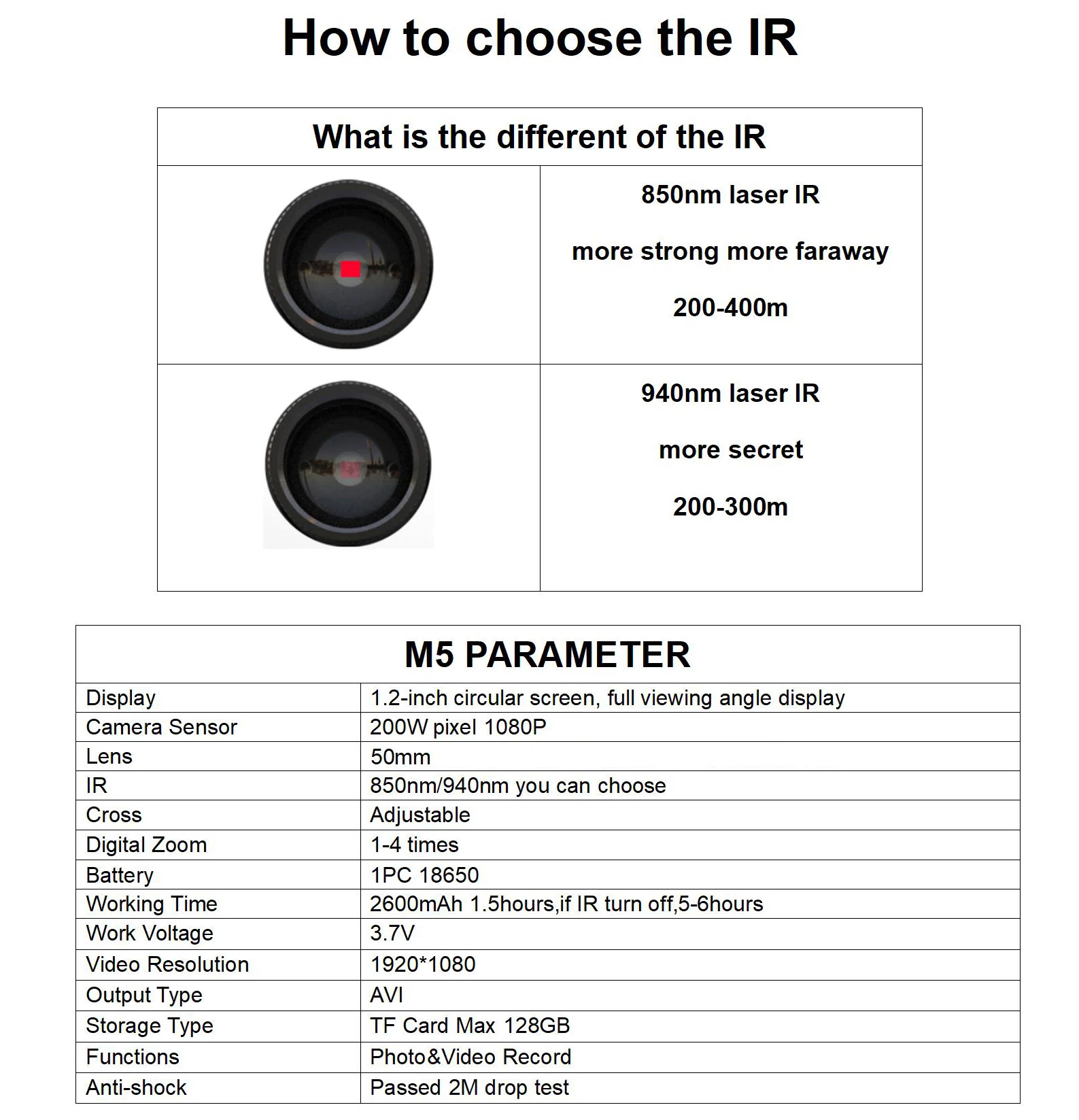 Imagem -06 - Câmera Monocular Digital Visão Diurna e Noturna Rifle Scope Caça 850 ou 940nm ir 1080p Megaorei-m5