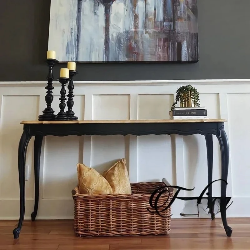 Y American light luxury entrance foyer entrance cabinet French simple solid wood carving ultra-narrow table against the wall