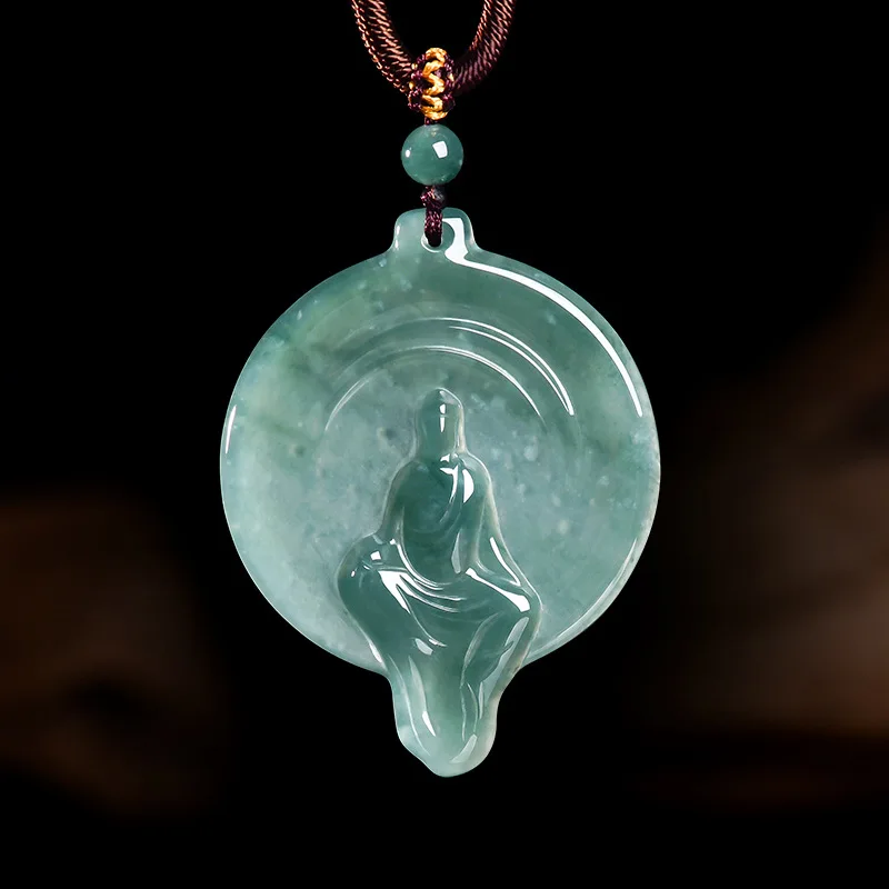 Natural A-grade Blue Water Jade Buddha Pendant Ice-Clear Design For Zen And Enlightenment Men & Women Jewelry Drop Shipping