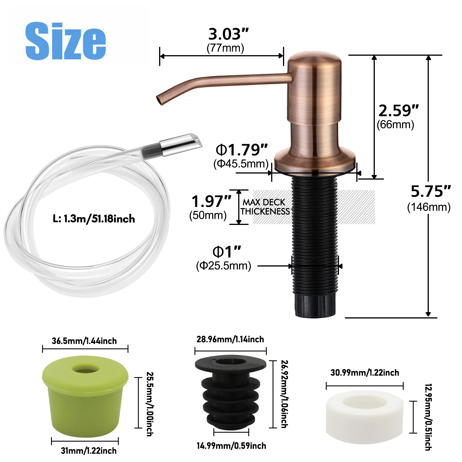 Liquid Soap Dispenser with Extension Tube Sink Mount Stainless Steel Hand Pressure Soap Dispenser Kitchen Sink Pump