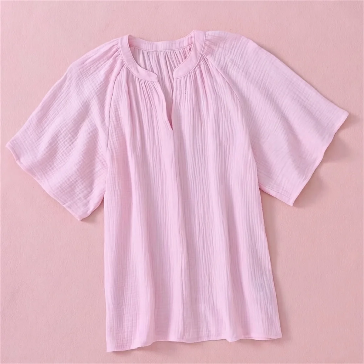 Summer Cotton Linen Blouse plus Size Women V-Neck Button Tee Shirt Casual Half Sleeve Black Loose Top for Women
