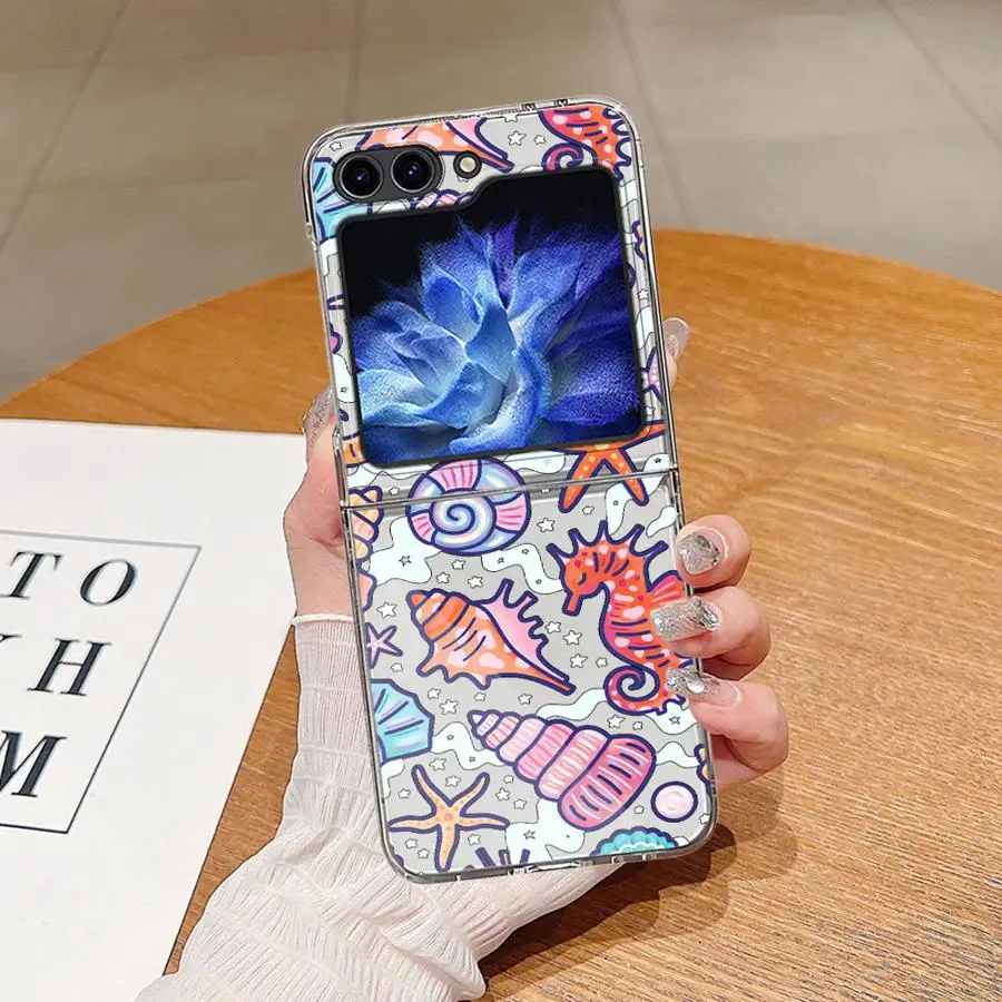 Seashell Seahorse Case for Samsung Galaxy Z Flip 8 Z Flip 7 6 5 4 3 Flip4 Flip7 FE Flip5 Flip3 Flip6 Phone Funda