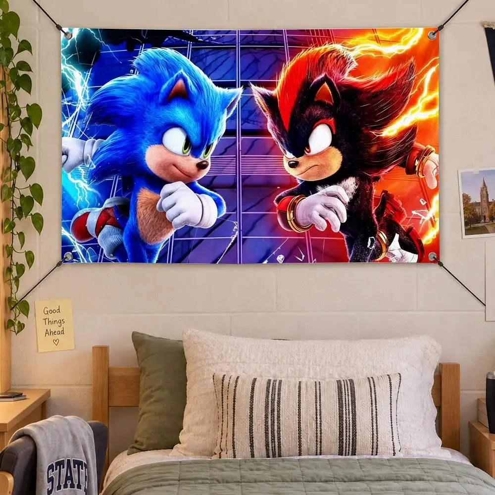 Game Speed Sonic Hedgehog Flags Decorative Flag Banner Indoor Bedroom Dorm Gaming Room Wall Party Club Decor Fan Gift