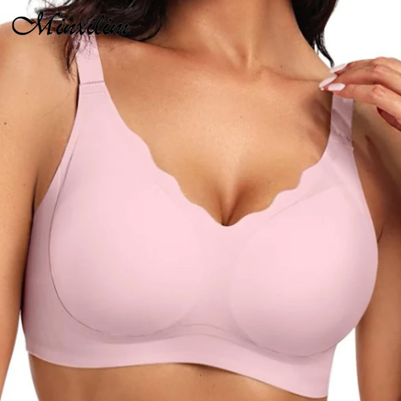 

Minxilim Plus Size Bras Top Push Up V-neck Sexy Underwear Seamless Comfortable Wireless Reinforced support Big Breasts Bra