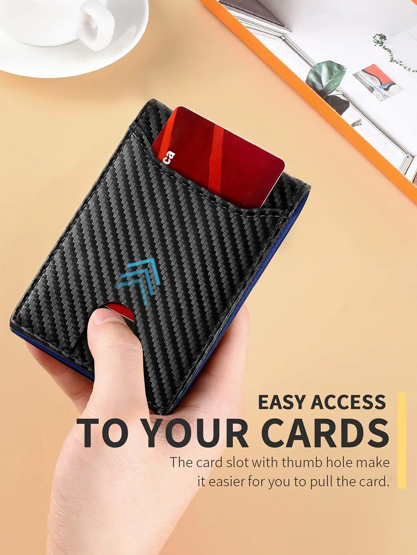 Men's Ultra-Thin RFID Double Fold Wallet Minimalism Carbon Fiber Pattern UltraThin Card Holder Fashionable Wallet,with ID Window