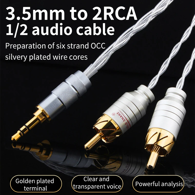 YYAUDIO Silver-Plated 3.5mm to 2RCA 1-to-2 Splitter Cable, Stereo Audio Cord for PC & Home Speakers