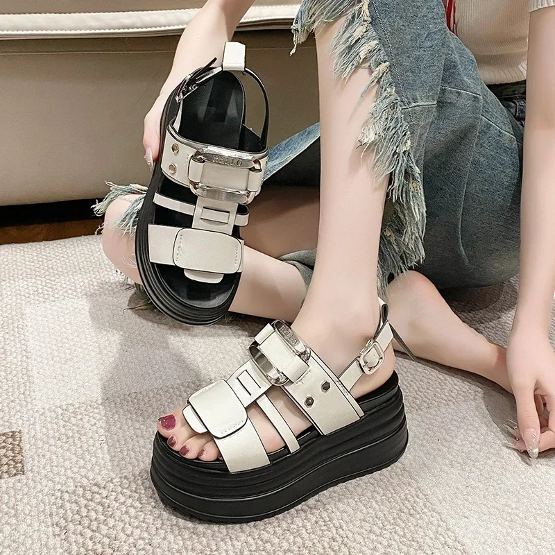 Green High Heels Sandals Women Crystal Shoes Summer New Wedges 8CM High Platform Sandals Chunky Beach Sneakers Sandalias Mujer