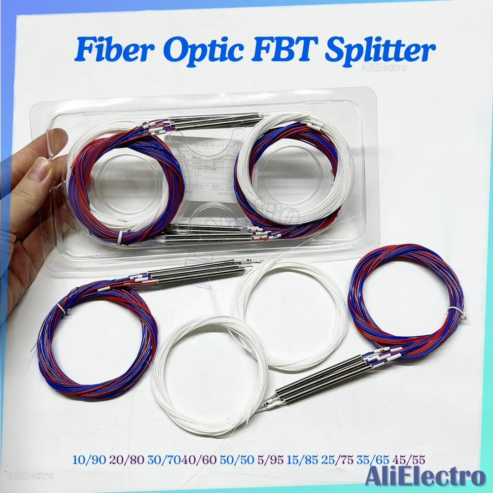 20pcs Fiber Optic FBT Splitter 10/90 20/80 30/70 40/60 50/50 Various Types 1x2 0.9mm Unbalanced Coupler Without Connectors