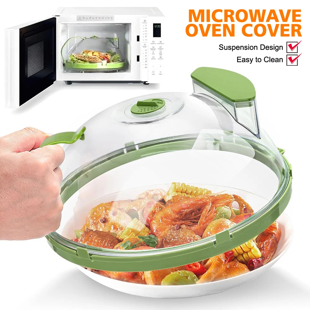 Microwave Food Cover Clear Microwave Splatter Cover with Water Steamer and Handle Kitchen Gadgets for Microwave Heating Cover