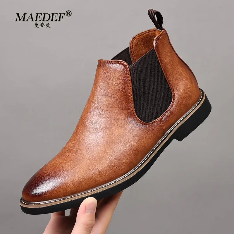 Chelsea Boots Retro Chelsea Ankle Boots Flats Loafers Elastic Formal Business Dress Shoes British Style Boots for Men's Shoes